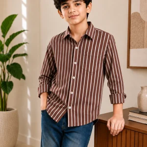 Classic Premium Cotton Casual Shirt in Coffee Brown for Men, Slim Fit Full Sleeve