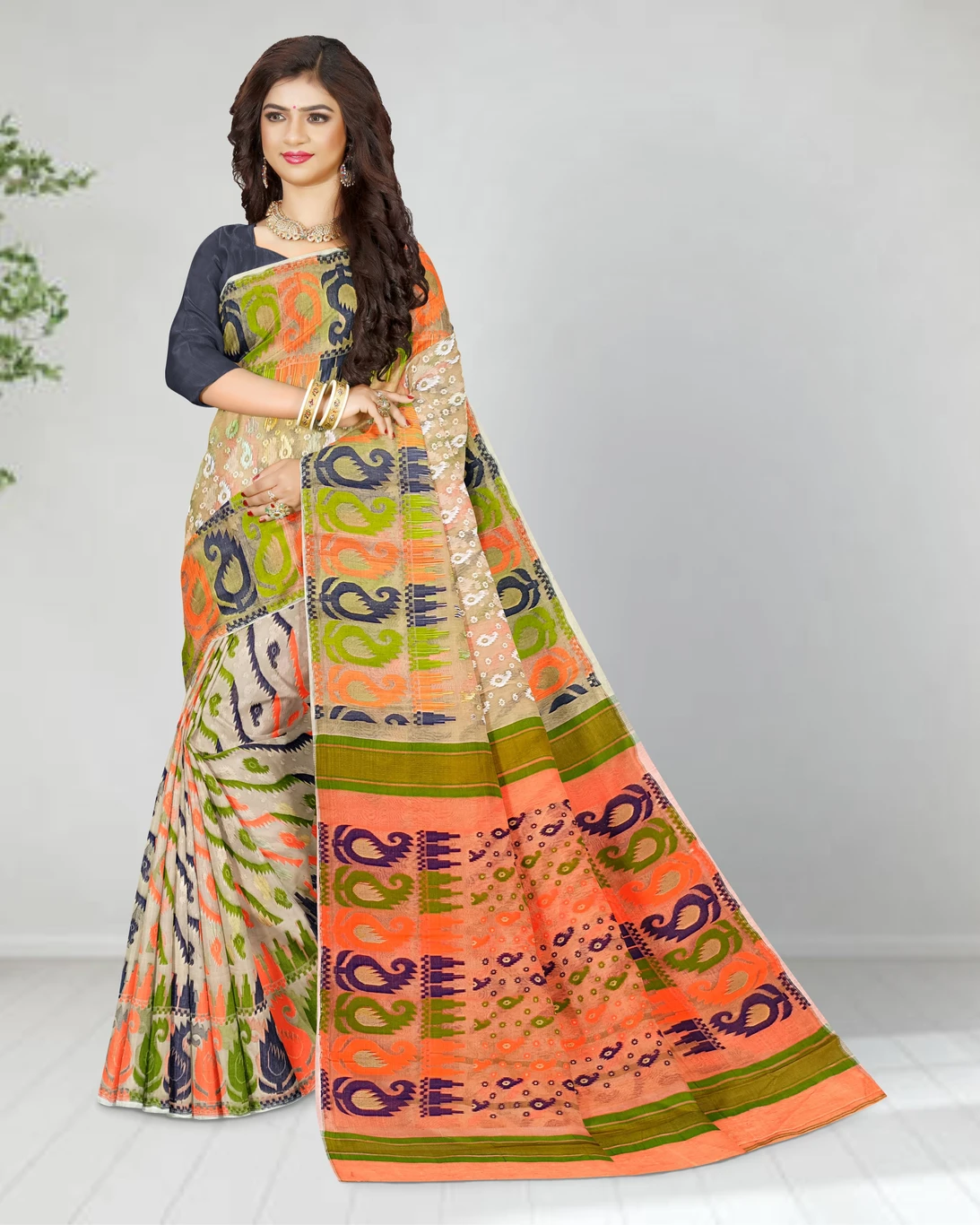 Woven Jamdani Cotton Silk Saree